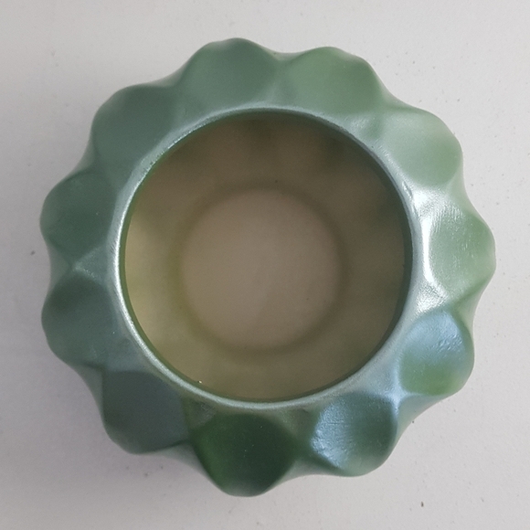 1980s Green Pearlescent Geometric Ceramic Vase - Picture 3 of 7